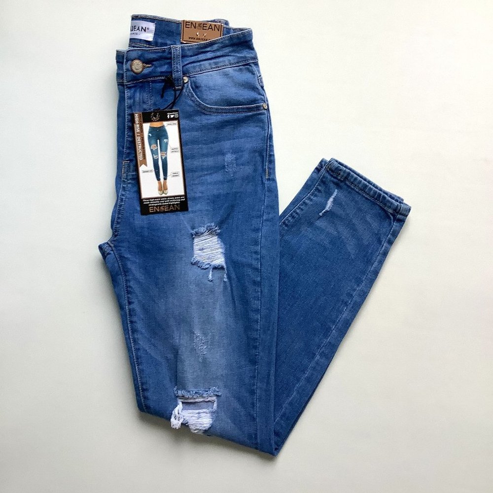 Enjean Womens Jr. Sz 9 High Rise Destructed Jean
